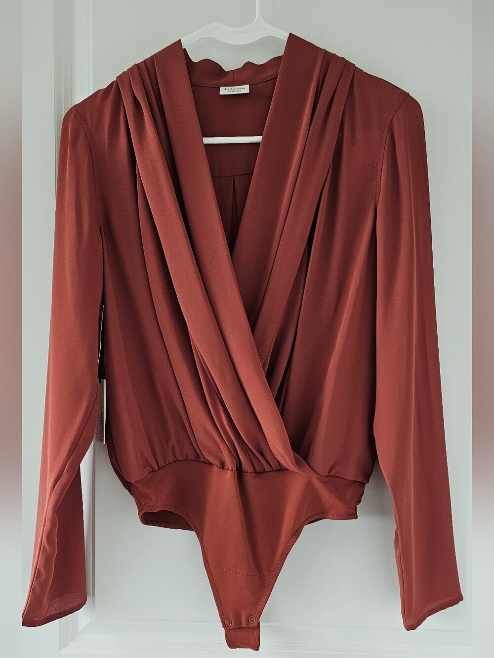 Babaton Wrap-Front Long-Sleeve Bodysuit